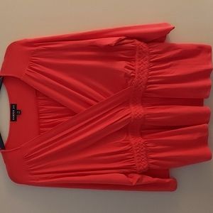 3X Pink Criss Cross Front Top w Braided Elastic Front, 3/4 Sleeve